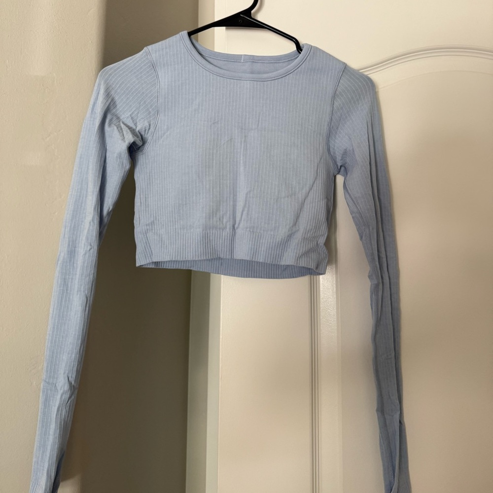 Lululemon Light Blue Ebb to Street Cropped Long Sleeve